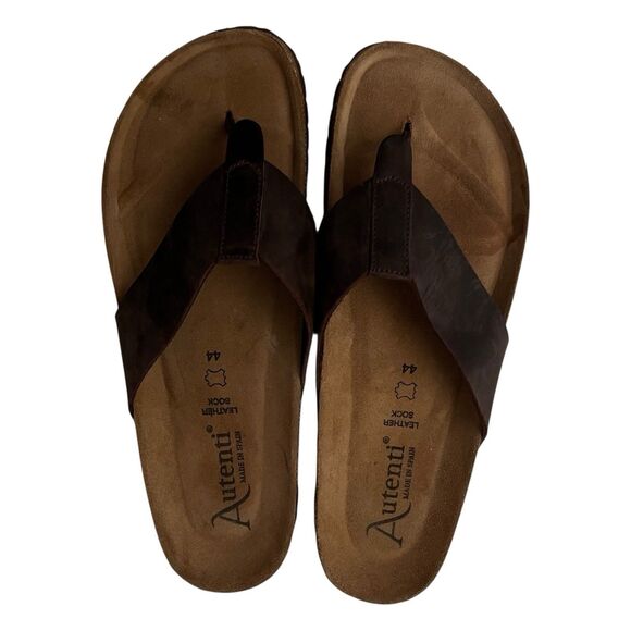 Autenti Mens Brown Black Leather Flip Flops Sandals Made in Spain EU 44 / US 11 main image 9